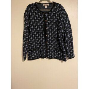 Kobe Womens Size 2X Houndstooth Cardigan Sweater With Gold Buttons & Pockets Art